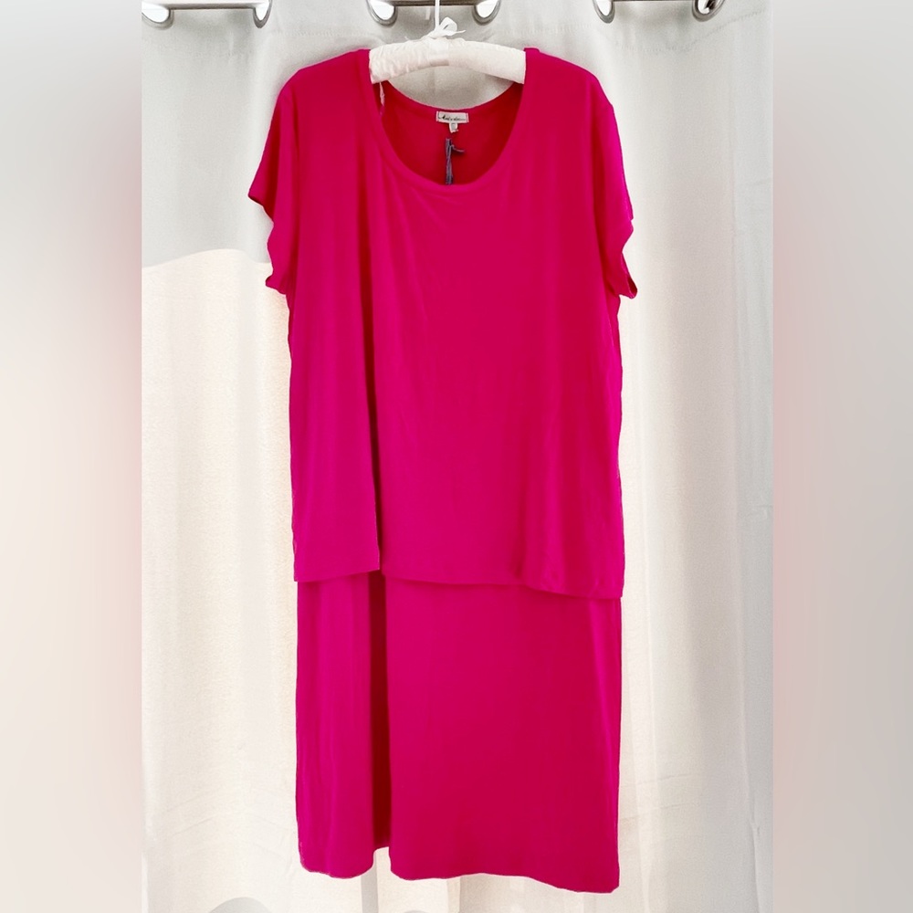 Mod-o-doc Berry Red Tiered Layered Cotton MIDI Dress Size XL $100 NWT